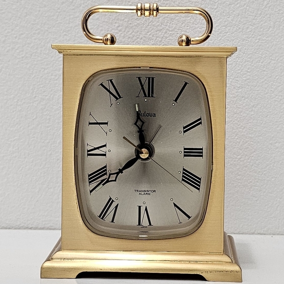 Bulova Gold Square Mantle Carriage Table Transistor Alarm Clock - Picture 4 of 16